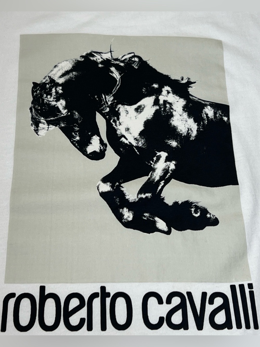 Roberto Cavalli White Graphic Tee with Black Horse Print Size MEDIUM - Picture 6 of 6